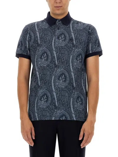 Etro Navy Blue Polo Shirt With Paisley Print