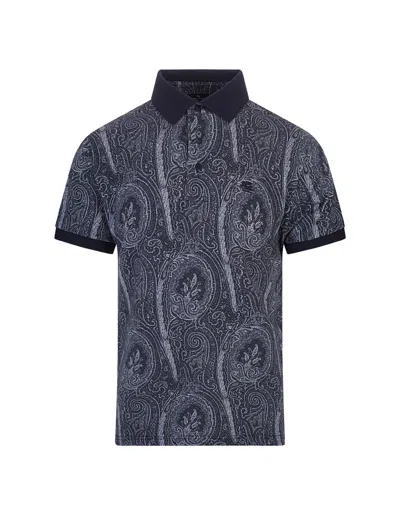 Etro Printed Cotton Polo In Gray