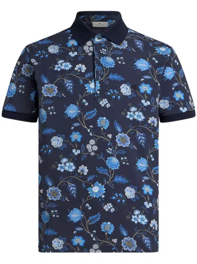 ETRO NAVY BLUE PRINTED POLO