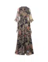 Etro Navy Blue Printed Silk Maxi Dress In Black