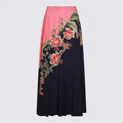 ETRO NAVY BLUE SILK SKIRT