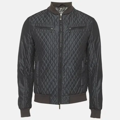 Pre-owned Etro Navy Blue Synthetic Bomber Jacket S