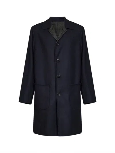 Etro Navy Blue Wool Blend Reversible Coat