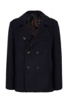 Etro Wool Coat With Lapels And Decorative Buttons In Blu Notte