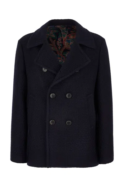 ETRO NAVY BLUE WOOL COAT