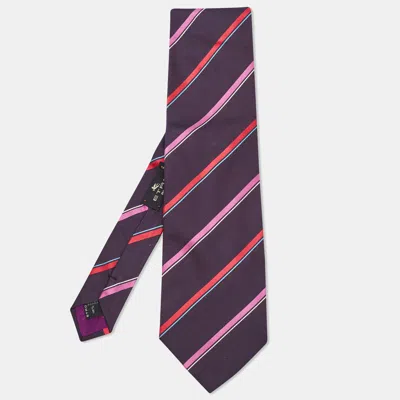 Pre-owned Etro Navy Blue/bicolor Diagonal Striped Silk Traditional Tie