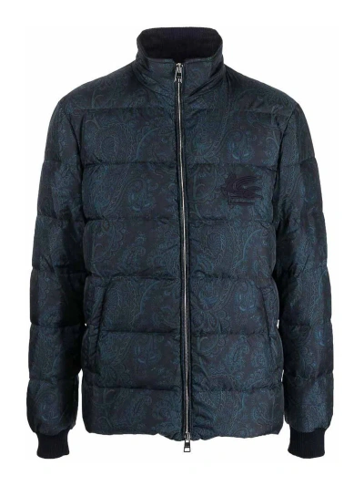 Etro Navy Paisley-print Padded Jacket In Blue