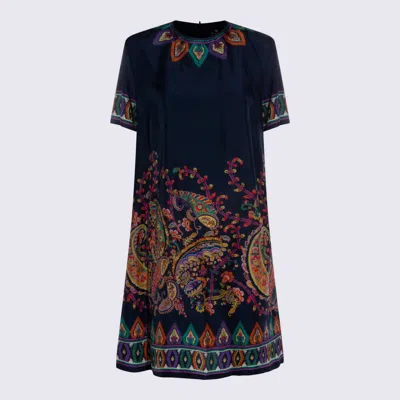 Etro Women Blue Paisley-print Habotai Silk Tunic Short Dress In Multi