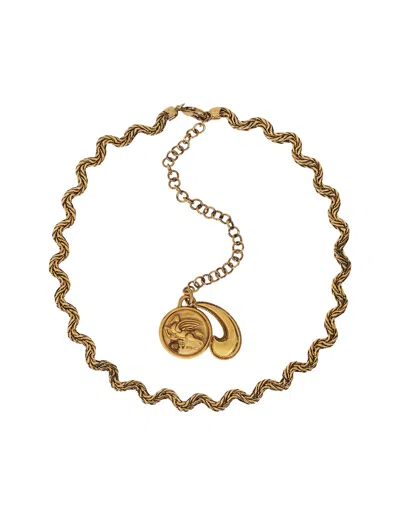 Etro Logo-charm Chain Necklace In Gold