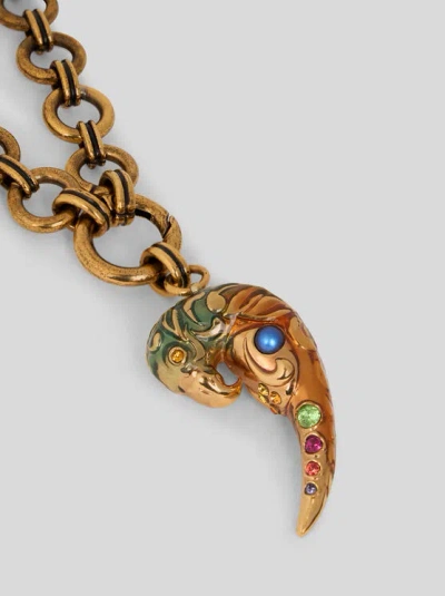 Etro , Necklace With Paisley Parrot And Crystals, Woman, Gold