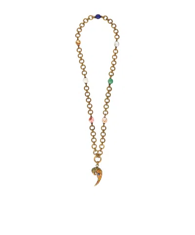 Etro Necklace With Paisley Parrot And Crystals In Gold