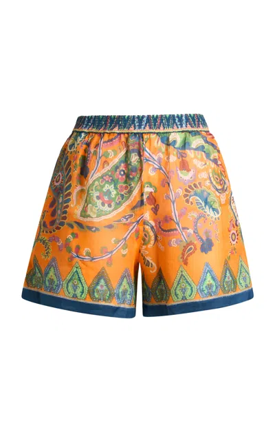 Etro Orange Shorts Printed Shorts With Floral Motif In Ramie For Men