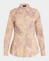 Etro Neutral Romantic Foliage Cotton Poplin Button-front Blouse In White Print