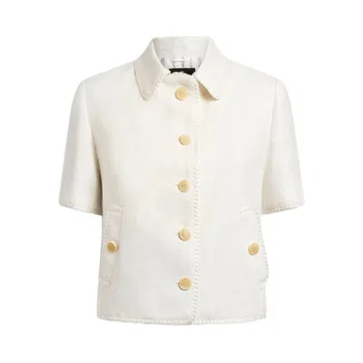 Etro Short-sleeved Cropped Linen Jacket With Pegaso Buttons In White