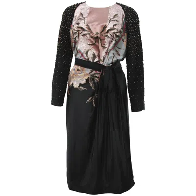 Pre-owned Etro New  Beaded And Embroidered Belted Black Evening Dress Italian 44 - Us 8/10