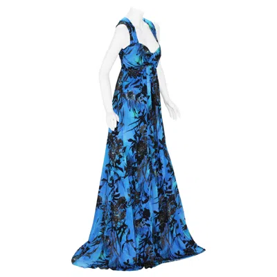 Pre-owned Etro New  Jersey Blue Black Floral Print Long Dress It. 44 - Us 8/10