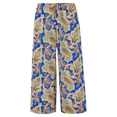Pre-owned Etro New  Paisley Print Silk Palazzo Wide Leg Lounge Pants Trousers 44 In Gray