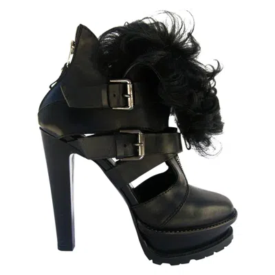 Pre-owned Etro New  Runway Leather Shearling Platform Ankle Boots Black It.38 - Us 8