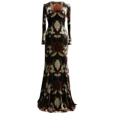 Pre-owned Etro New  Runway Multi Color Velvet Open Back Evening Dress Gown 40 - Us 6 In Black