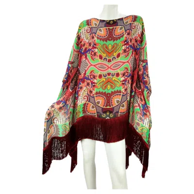 Pre-owned Etro New  Silk Fringe Mini Dress Poncho In Brown