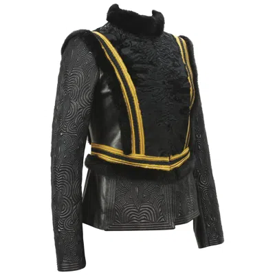 Pre-owned Etro New Exquisite $7650  Embossed Leather Mink Fur Lamb Jacket It.42 - Us 6 In Black