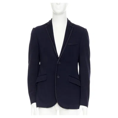 Pre-owned Etro New Jersey Cotton Raw Edge Grosgrain Paisley Lined Half Canvas Blazer It48 In Black