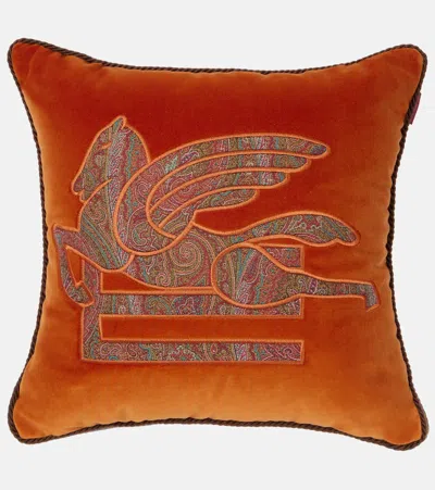 Etro Pegaso-embroidered Paisley-jacquard Cushion In Orange