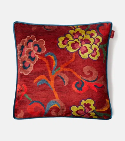 Etro Nimphea Floral Velvet Cushion In Red