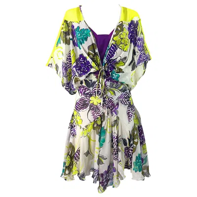 Pre-owned Etro Nwt  2000s Size 44 Us 8 - 10 Silk Chiffon Three Piece Skirt Top Bolero Dress In Sand