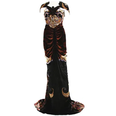 Pre-owned Etro Nwt  Runway Red Carpet Velvet Print Dress Gown Italian 40 - Us 2