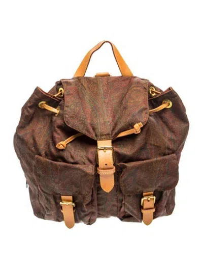 Pre-owned Etro Nylon Backpack In Brown