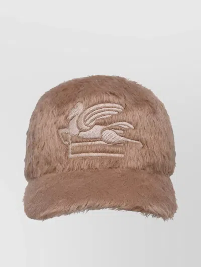 Etro Nylon Hat With Curved Brim And Faux Fur Texture