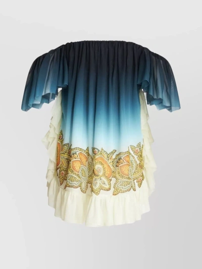 Etro Off-shoulder Layered Ruffle Dress In Blue
