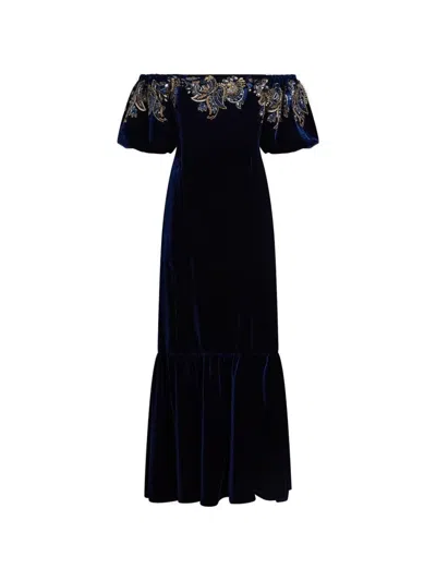 Etro Off-shoulder Paisley-foliage Maxi Dress In Black