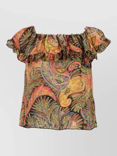 Etro Off Shoulder Paisley Top Short Sleeves In Multi