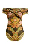 Etro Off-the-shoulder Mesh Bodysuit In Multi
