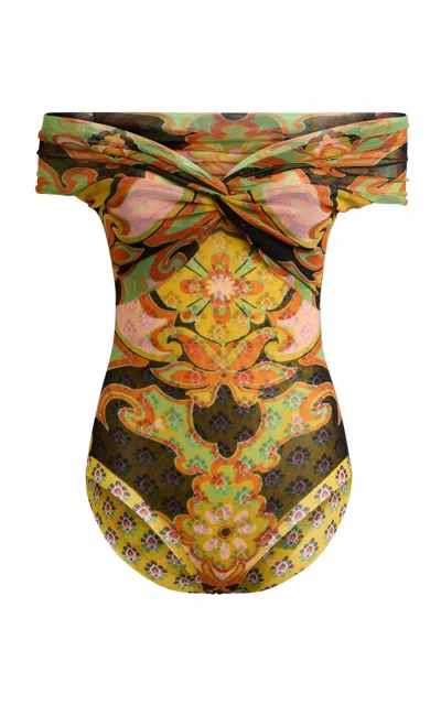 Etro Off-the-shoulder Mesh Bodysuit In Multi