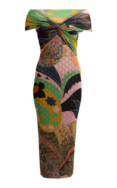 Etro Off-the-shoulder Mesh Midi Dress In Multi