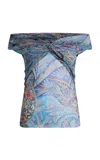 Etro Off-the-shoulder Mesh Top In Multi