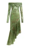Etro Off-the-shoulder Metallic Jersey Midi Dress In Green