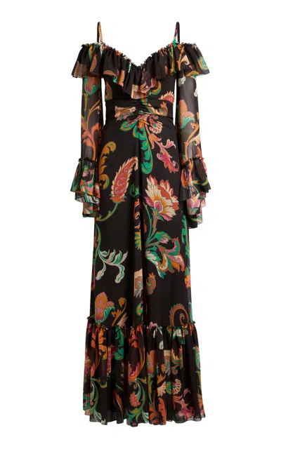Etro Off-the-shoulder Silk Maxi Dress In Multi