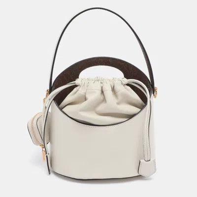 Pre-owned Etro Off White Leather Saturno Bucket Bag