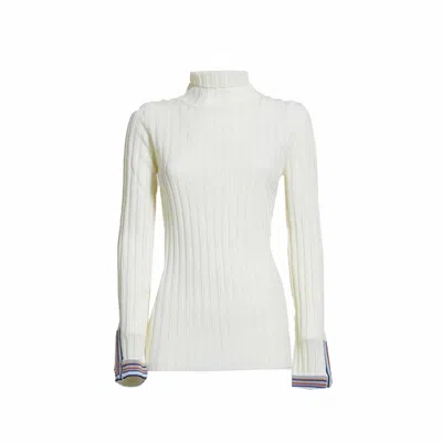 Etro Off-white Wool Turtleneck Sweater With Multicolor Cuffs In Unica