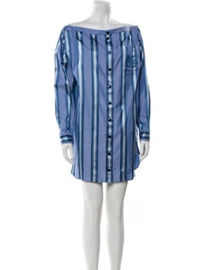 Pre-owned Etro Off-the-shoulder Mini Dress In Blue