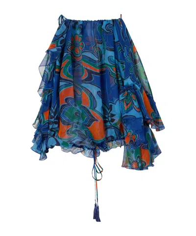 Etro Off-the-shoulder Ruffled Printed Silk-chiffon Blouse In Blue