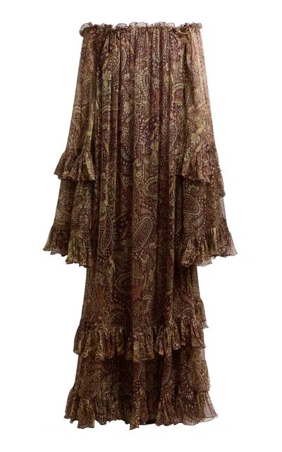 Etro Off-the-shoulder Silk-blend Maxi Dress In Burgundy