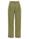 Etro High Waist Pleated Chino Pants With Cuffed Hem In Olive
