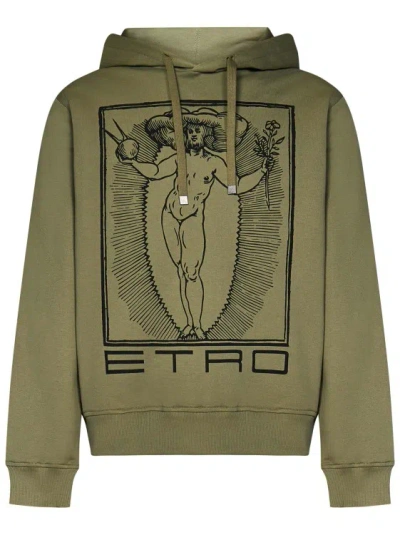 ETRO OLIVE GREEN COTTON JERSEY HOODIE
