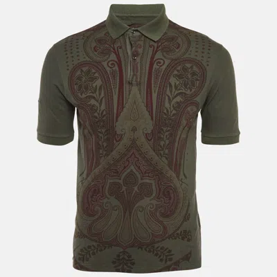 Pre-owned Etro Olive Green Paisley Print Pique Polo T-shirt M