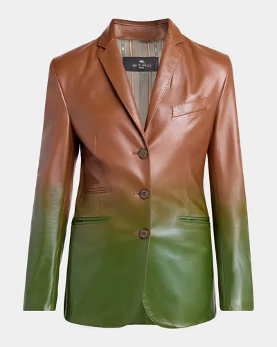 Etro Ombre Leather Single-breasted Jacket In Multicol O